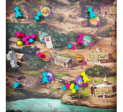 Le jeu de société Agra avec le matériel en cours de partie