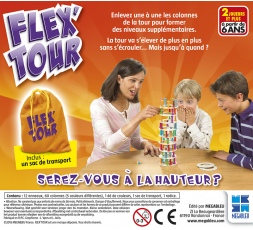 Le dos de la petite boîte du jeu de société Flex Tour