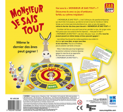 Le dos de la boîte du jeu de société Monsieur Je Sais Tout