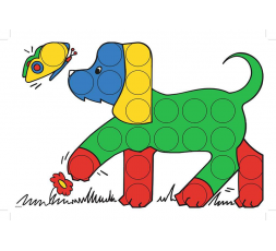 Un modèle : le chien et le papillon en couleur du jeu Colorino