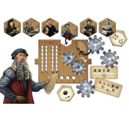 Matériel du jeu de société Gutenberg : le plateau individuel et ses engrenages