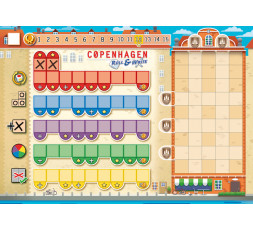 Le matériel du jeu Copenhagen Roll & Write