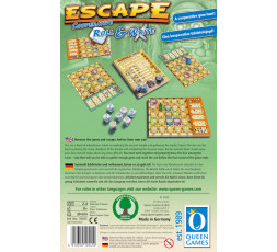 Dos de la boîte du jeu de société Escape Roll & Write